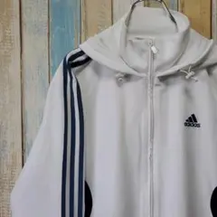1053☆アディダス☆ナイロンジャケット☆ワンポイント刺繍ロゴ☆フード☆メッシュ