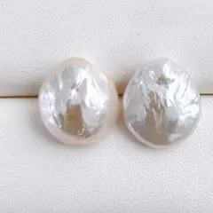 566大粒しずくコインバロックパール スタッドピアス14mmサージカルステンレス