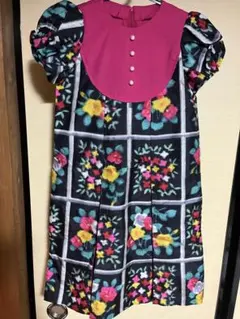 着物リメイク花柄 半袖ワンピース