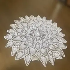 ハンドメイド 円形 レース編み ドイリー ホワイトのサムネイル