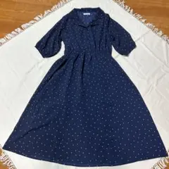 ドット柄ネイビー七分袖ワンピース　OLIVE des OLIVE