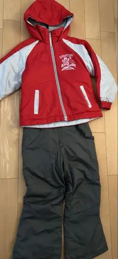 子ども用 スノーボードウェア スキーウェア　赤/グレー　130