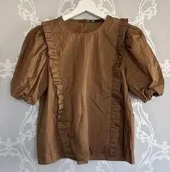 ZARA ブラウン フリル 半袖 シャツM
