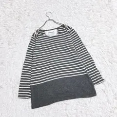 【innoce】　ボーダーカットソー　（Ｍ）　チュニック　グレー　長袖　薄手