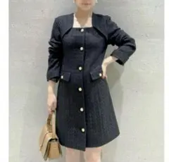 リリーブラウン ツイードジャケット ミニワンピース1 M黒 宮脇咲良コラボ