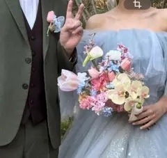 アーティシャルフラワー ウェディングブーケセット　ピンク水色