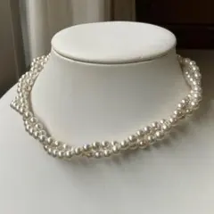 フェイクパールネックレス　二連ツイスト ホワイト 訳あり 54