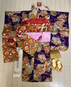 アンティーク着物と豪華作り帯フルセット　七五三