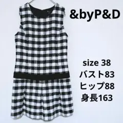 &byP&D ミニワンピース チェック柄 ノースリーブ ウール混合 かわいい