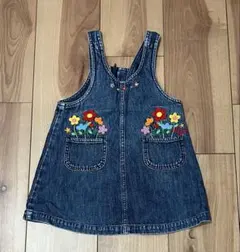 90cm ミキハウス　レトロ　デニムジャンバースカート