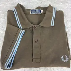 古着　英国製　フレッドペリー　ポロシャツ　半袖　M 茶　水色