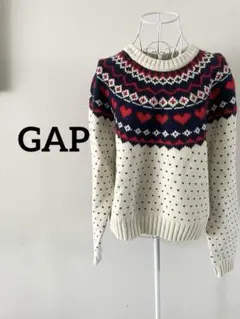 【GAP】ノルディック柄 ハート ニット セーター M アイボリー 大人可愛いのサムネイル