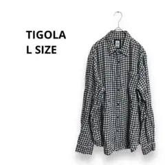 ティゴラ チェックシャツ L 大きめ ゆったり 白×黒 シンプル カジュアル
