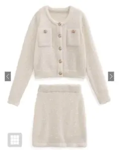 新品GRL ラメフェザーニットカーディガン×ミニスカートセットアップ