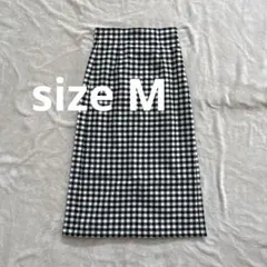 GU ギンガムチェック　ナロースカート　M ストレッチ　レースアップ　モノトーン