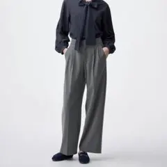 GU ダークグレー　タックワイドパンツ　丈標準　Lサイズ　タグ付き　新品　未使用