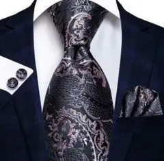 【3点セット】ネクタイペイズリーストライプ結婚式入学式卒業式黒ピンクブラック