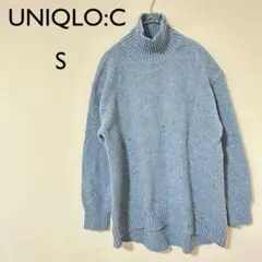 ユニクロシーUNIQLO:C タートルネックニット S ライトブルーラウンドヘム