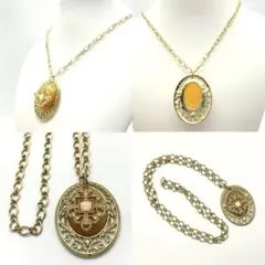 極美品✨アンティーク調 オーバルネックレス Fゴールド 大ぶり べっ甲 レトロ