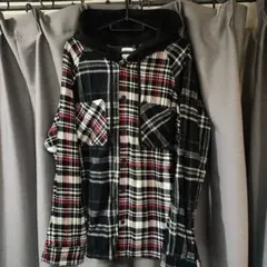ZARA チェック柄 フード付きシャツ L