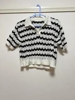 波模様 半袖ポロセーター