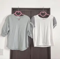半袖　ローリーズファーム　しまむら　チェック　Tシャツ　ブラウス　白　水色　夏のサムネイル