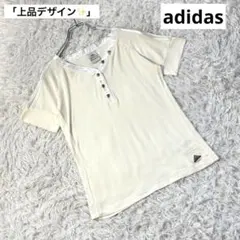 adidas Tシャツ ヘンリーネック 3本ライン ゴールドボタン 半袖　Lのサムネイル