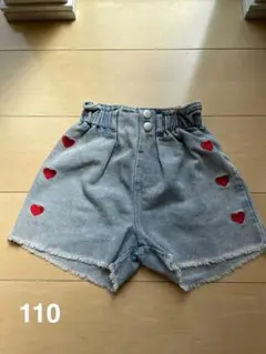 110サイズ ハート刺繍 デニムハーフパンツ