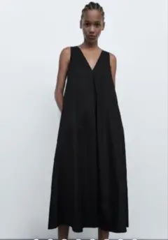 ZARA ザラ　オーガニックコットン　ロングワンピース　XS ポケット付　黒