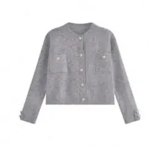グレー 長袖 カーディガン ボタン付き