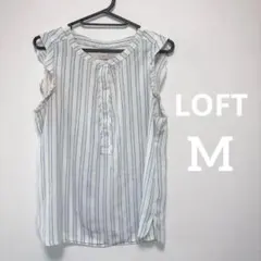 LOFT ストライプ フリル ノースリーブシャツ