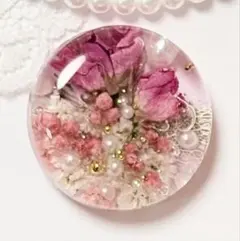 980可憐な♡レジンヘアゴム ハート ピンクローズ シルバーリボン