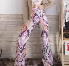 新品 タグ付 ZARA リネン ブレンド ペイズリー 柄 プリント パンツ XS