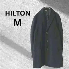 ヒルトン▶チェスターコート M 黒 ウール混 通勤 防寒◎ オンオフ 着回し◎