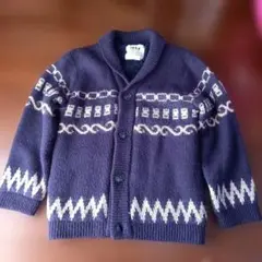 ikka ネイビー ニット カーディガン　裏ボア