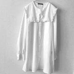 ♥️W closet フリルカラー ブラウス 白 :長袖 :フェミニン:ゆったり