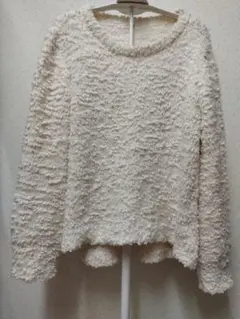 アイボリー フリース風 長袖セーター
