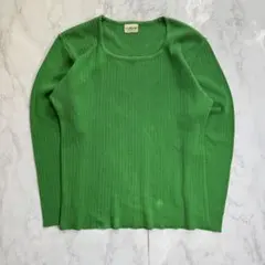 リブニット スクエアネック カットソー グリーン カジュアル y2k シンプル