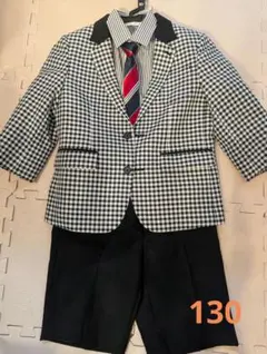 子供用チェック柄スーツセット（ネクタイ、サスペンダー付き）