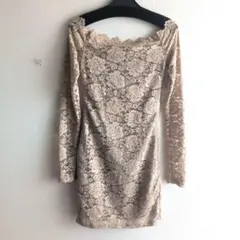 【Dazy】 レース オフショルダー 　長袖　 ミニワンピース　ベージュ