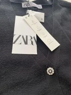 新品 完売 ZARA ビジュー ボタン カーディガン 黒 S クリスタル