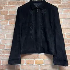 (希少)Cizenne 羊革ラムレザー　スエード　ジャケット　黒刺繍　黒色