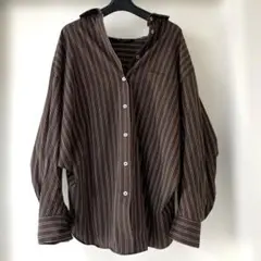ZARA ザラ ストライプシャツ ブラウン トレンドカラー L オーバーサイズ