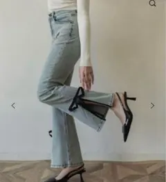Ranclic side slit denim ribbon pants