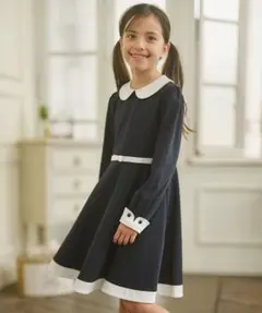 【110-140cm】モダンネイビー ワンピース　130