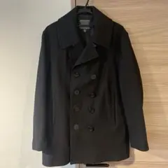 ブラック ウールピーコート ダブルブレスト