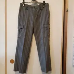 コムサイズム カーゴパンツ メンズM　 灰色　ストライプ柄　股下72