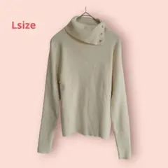 h113　レトロガール【L】ニット/リブ/長袖/伸縮/オフホワイト/タートル