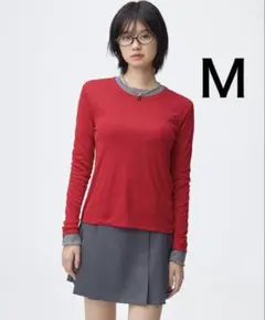 gu　ソフトシアークルーネックＴ　レッド　Ｍ　新品　長袖