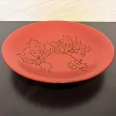 【美品】木彫堆朱 菓子器 菓子鉢 牡丹文 23.7cm 伝統工芸品 漆器 外箱付